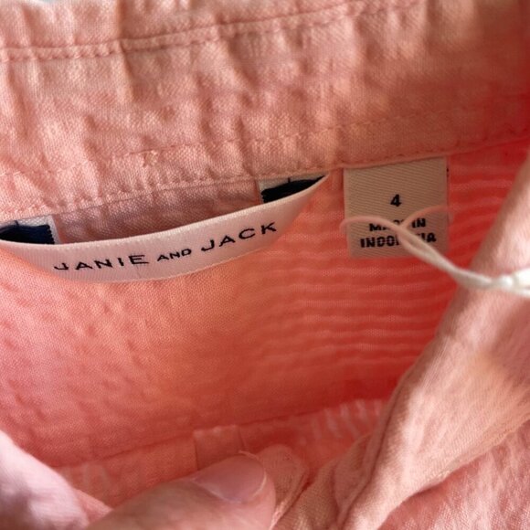 NEW Janie and Jack Light Pink Seersucker Short Sleeve Button Down, NWT - Size 4T - Picture 5 of 6